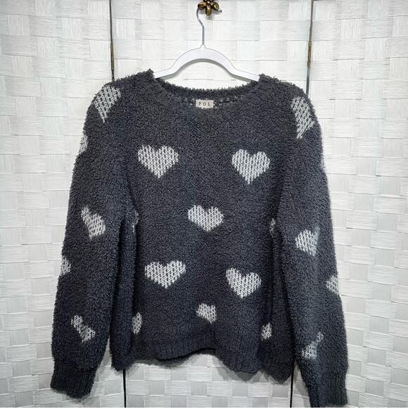 POL Womens Cozy Soft Textured Slouchy Graphic Heart Pullover Sweater Size Medium - Picture 6 of 9